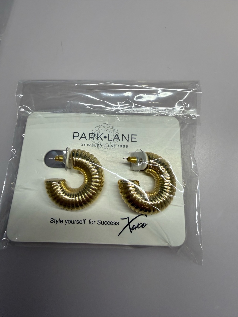 Park Lane Gold Ribbed C-Hoop Earrings